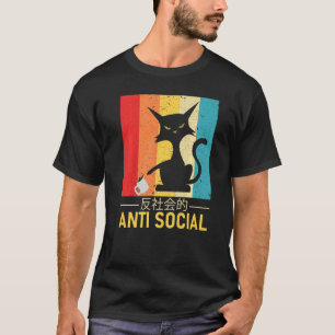 T-shirt Anti Social Japonais Texte Chat Esthétique Ca Vint