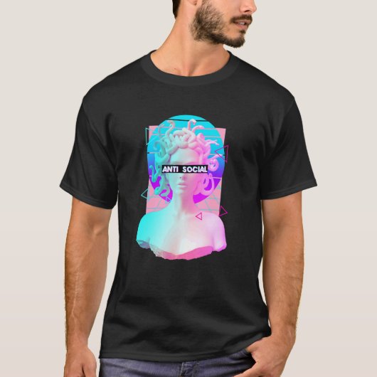 T-shirt Anti Social Rétro Vaporwave Medusa Statue Grec Mon (Devant)