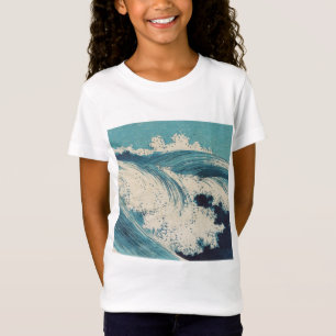 T-Shirt Antique Japonais Bleu Vagues Océan Imprimer