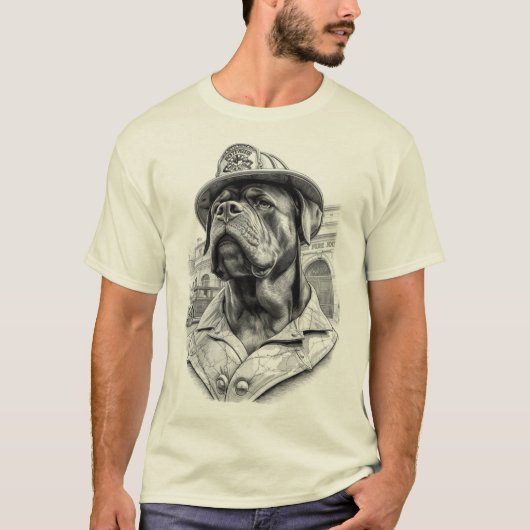 T-shirt Antique Marble Fireman Rottweiler (Devant)