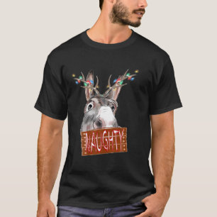 T-shirt Antler Lights Naughty Sign Funny Christmas Donkey