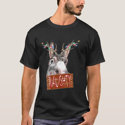 T-shirt Antler Lights Naughty Sign Funny Christmas Donkey (Devant)