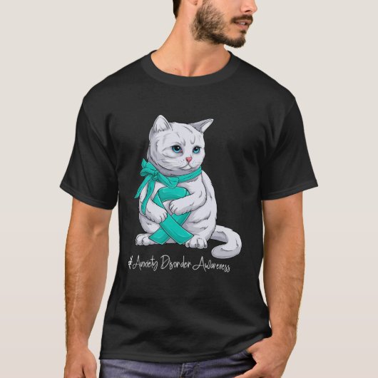 T-shirt Anxiety Disorder Awareness Month Teal Ribbon Cat (Devant)