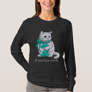 T-shirt Anxiety Disorder Awareness Month Teal Ribbon Cat