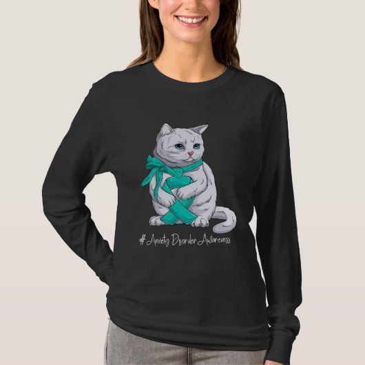 T-shirt Anxiety Disorder Awareness Month Teal Ribbon Cat (Devant)