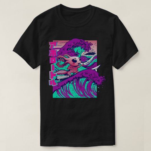 T-shirt Aolotl, Mignonne Funny Surf Aolotl, Kanji Waves Pr (Design devant)