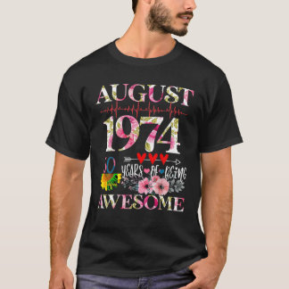 T-shirt Août 1974 Floral 50e Anniversaire 50 Ans D'Être