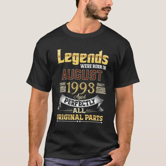 T-shirt Août 1993 29 Ans 29 Anniversaires Légendes B (Devant)