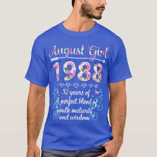 T-shirt Août Fille 1988 Joyeux Anniversaire 32 Ans D'Un Pe