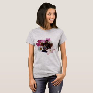 T-shirt Appareil-photo vintage avec des fleurs