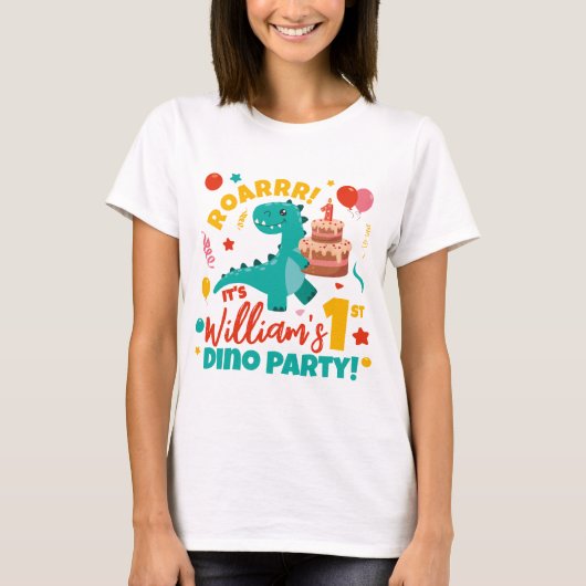 T-shirt Appartement 1er anniversaire Dino Party coloré (Devant)