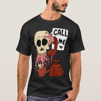 T-shirt Appelle-Moi Appel D'Halloween. Squelette Et Crâne.