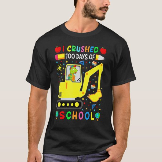 T-shirt Apple I Crushed 100 Day of School Dinosaur Truck F (Devant)