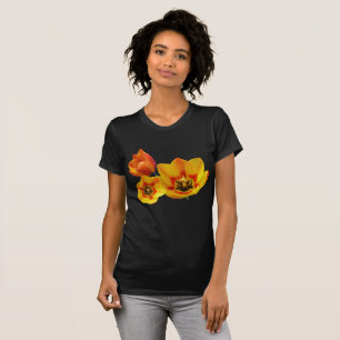 T-shirt Application pour femmes de trois tulipes jaunes et