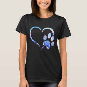 T-shirt Aqua Blue rose Ombre Chien coeur Empreinte de patt