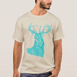 T-shirt Aqua Blue Turquoise Rustique Deer Buck Faune