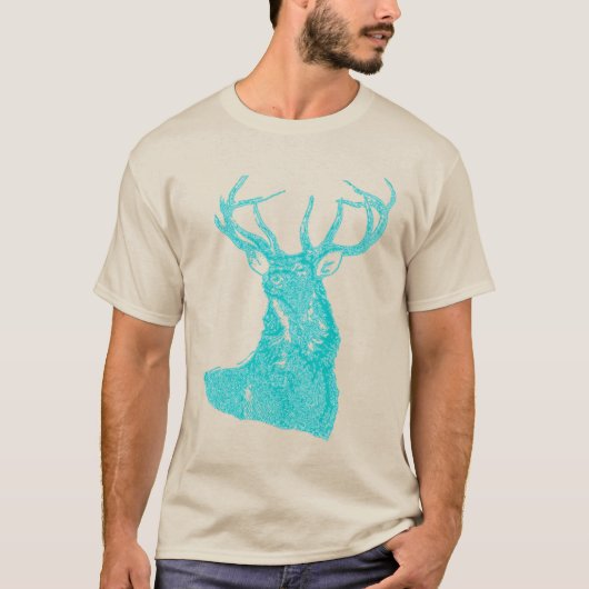 T-shirt Aqua Blue Turquoise Rustique Deer Buck Faune (Devant)