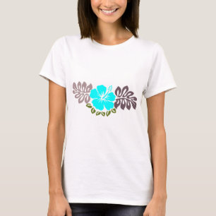 T-shirt Aqua Hibiscus et Feuilles
