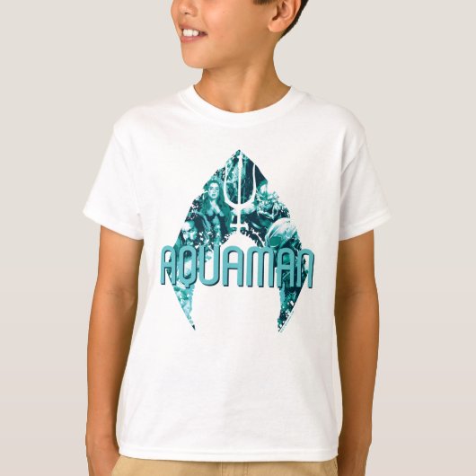 T-shirt Aquaman | Orin, Mera, Orm & Manta Noir En Symbole (Devant)