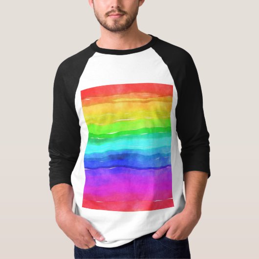 T-shirt Aquarelle Abstraite Peint Rayures arc-en-ciel (Devant)