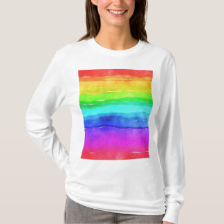 T-shirt Aquarelle Abstraite Peint Rayures arc-en-ciel