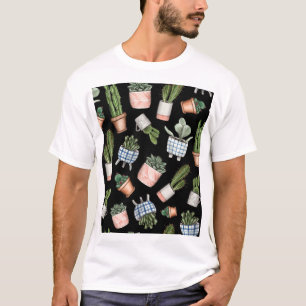 T-shirt Aquarelle Accueil Plante Noir sans couture