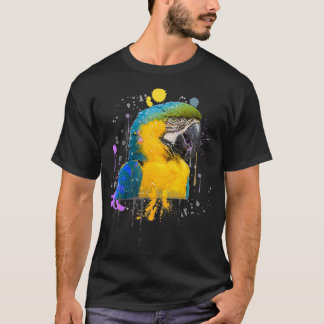 T-shirt Aquarelle amusante Oiseau de perroquet bleu et or 