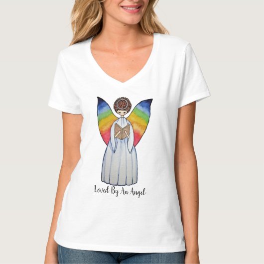 T-shirt Aquarelle Angel Avec Arcs-En-Ciel Lire Un Livre (Devant)