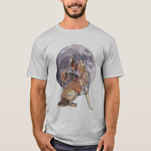 T-shirt Aquarelle Animal Coyote Pack Howling at at the Moo