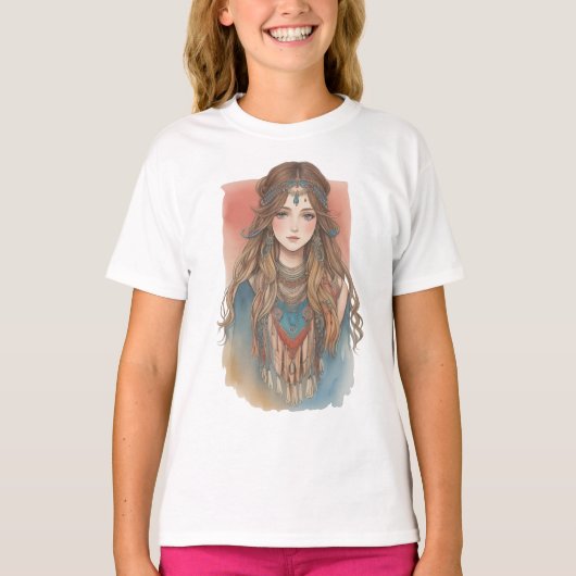 T-shirt aquarelle art de jeune fille mignonne (Devant)