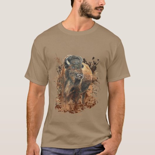 T-shirt Aquarelle Bison Buffle Animaux Nature (Devant)