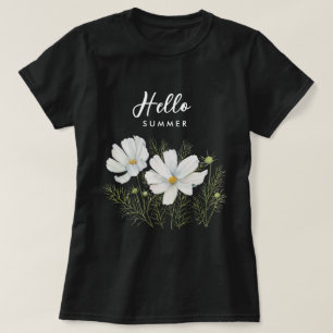T-shirt Aquarelle Blanc Cosmos Fleurs Peinture Botanique
