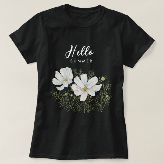 T-shirt Aquarelle Blanc Cosmos Fleurs Peinture Botanique (Design devant)