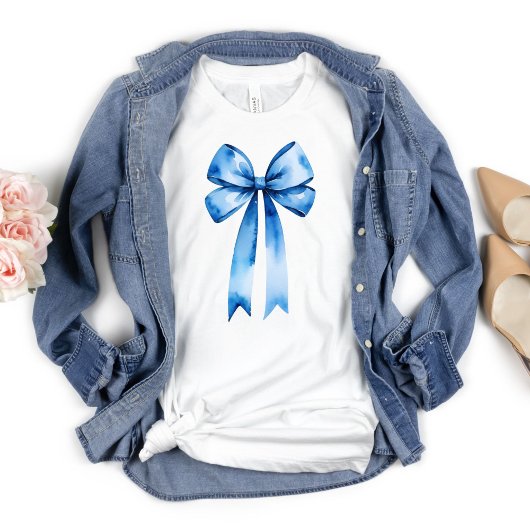T-shirt Aquarelle bleu Bow Coquette Aesthétique Preppy