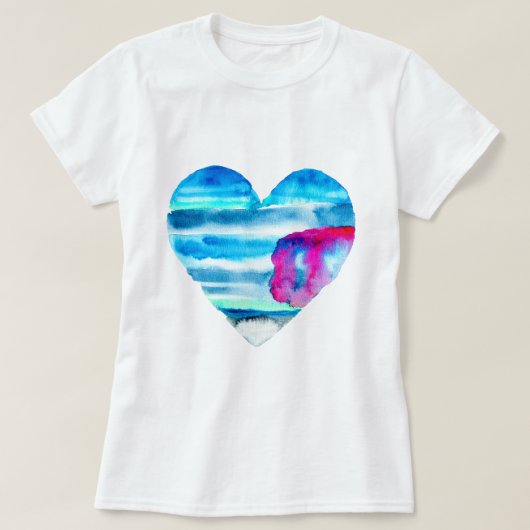 T-shirt Aquarelle bleu coeur mignon (Design devant)