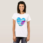 T-shirt Aquarelle bleu coeur mignon (Devant entier)