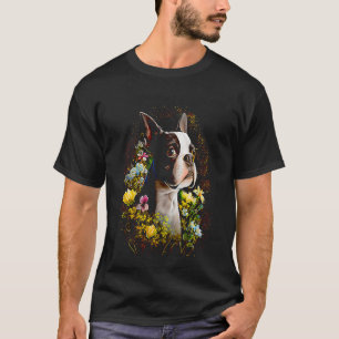 T-shirt Aquarelle Boston Terrier avec fleurs Bostie 15