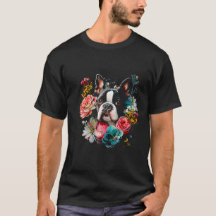 T-shirt Aquarelle Boston Terrier avec fleurs Bostie 18