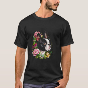 T-shirt Aquarelle Boston Terrier avec fleurs Bostie 31