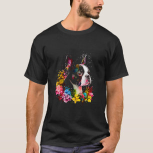 T-shirt Aquarelle Boston Terrier avec fleurs Bostie 47
