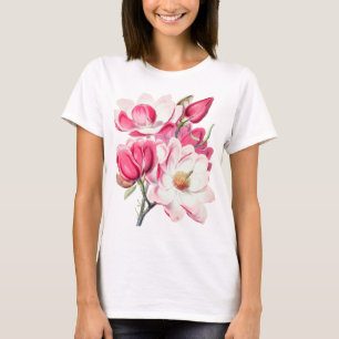 T-shirt Aquarelle Botanique Rose Magnolia Fleurs