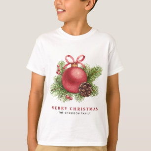 T-shirt Aquarelle Boule rouge Ornement Joyeux Noël
