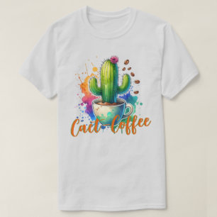 T-shirt Aquarelle Cactus qui aime le café