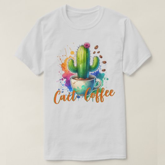 T-shirt Aquarelle Cactus qui aime le café (Design devant)