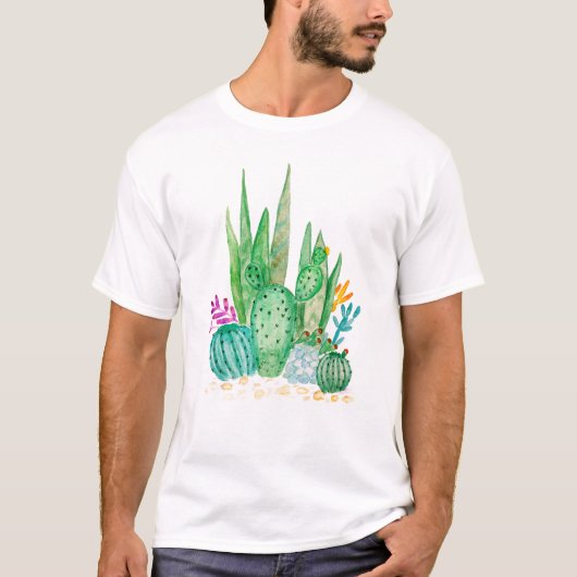 T-shirt Aquarelle, cactus, succulents gros (Devant)