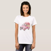 T-shirt aquarelle Camion rose avec Coeurs et fleurs (Devant entier)