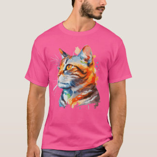 T-shirt Aquarelle Chat Américain Shorthair Coloré Chat Lov