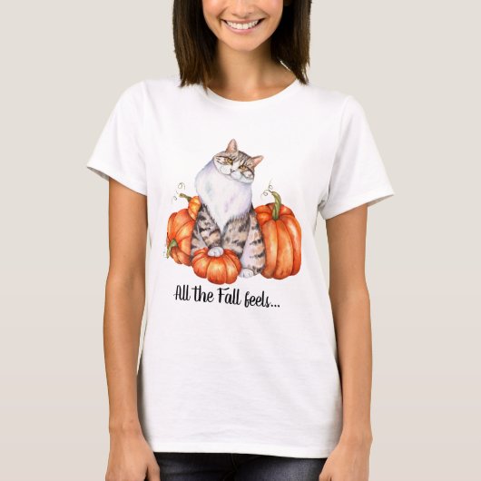 T-shirt Aquarelle Chat et Citrouilles sensations de chute (Devant)