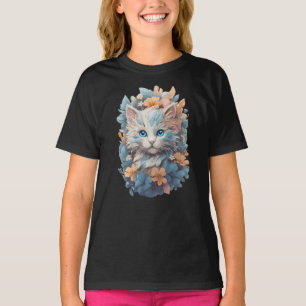 T-shirt Aquarelle Chat Floral Mignon Splash