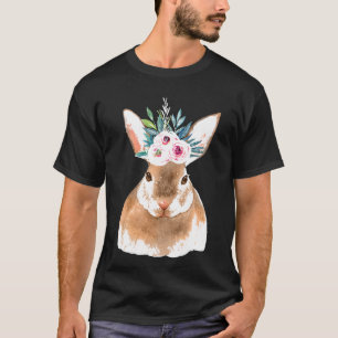 T-shirt Aquarelle Chemise Rose Fleurs roses Peinture Lapin